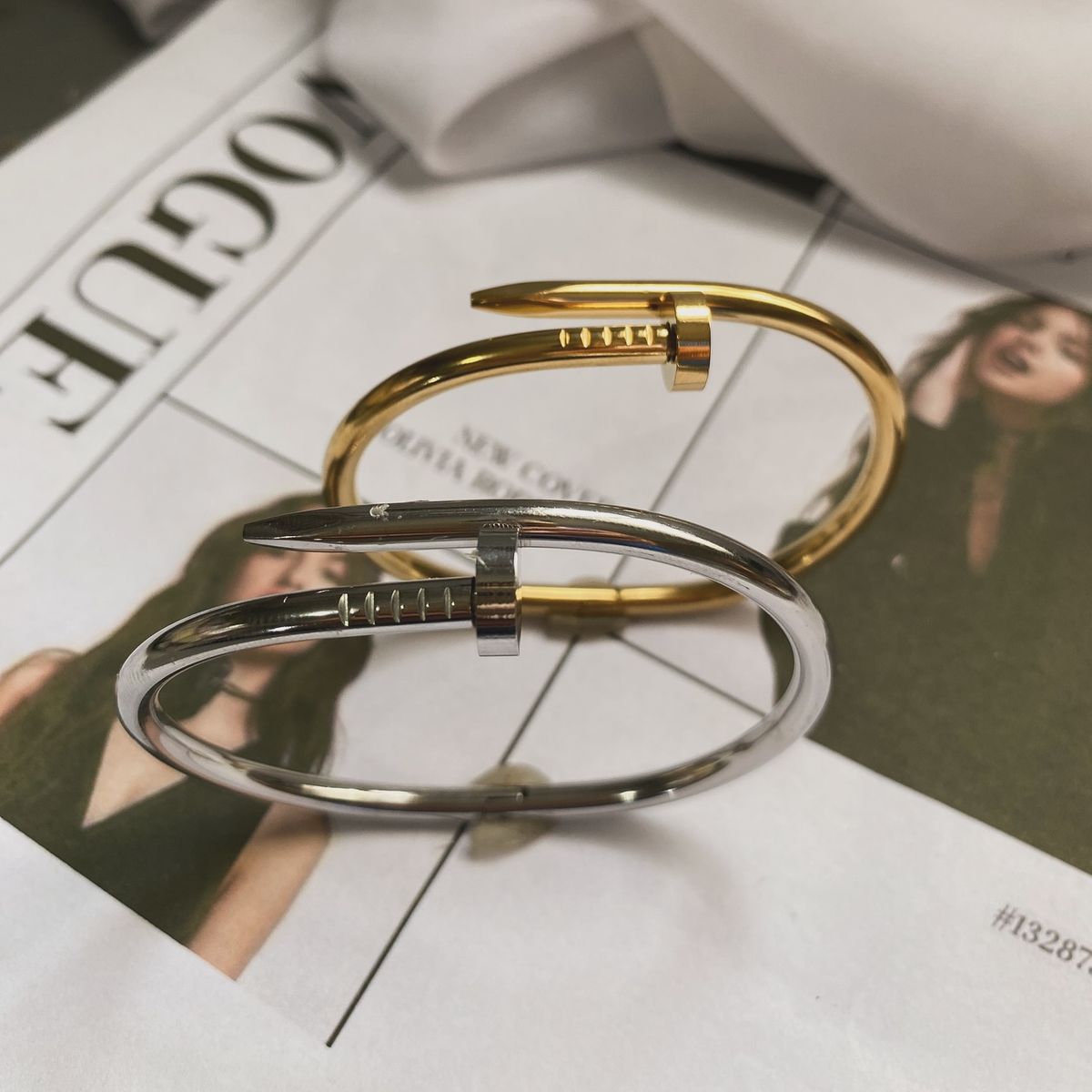 Minimalist Nail Bangle Bracelet – Gold & Silver Tone