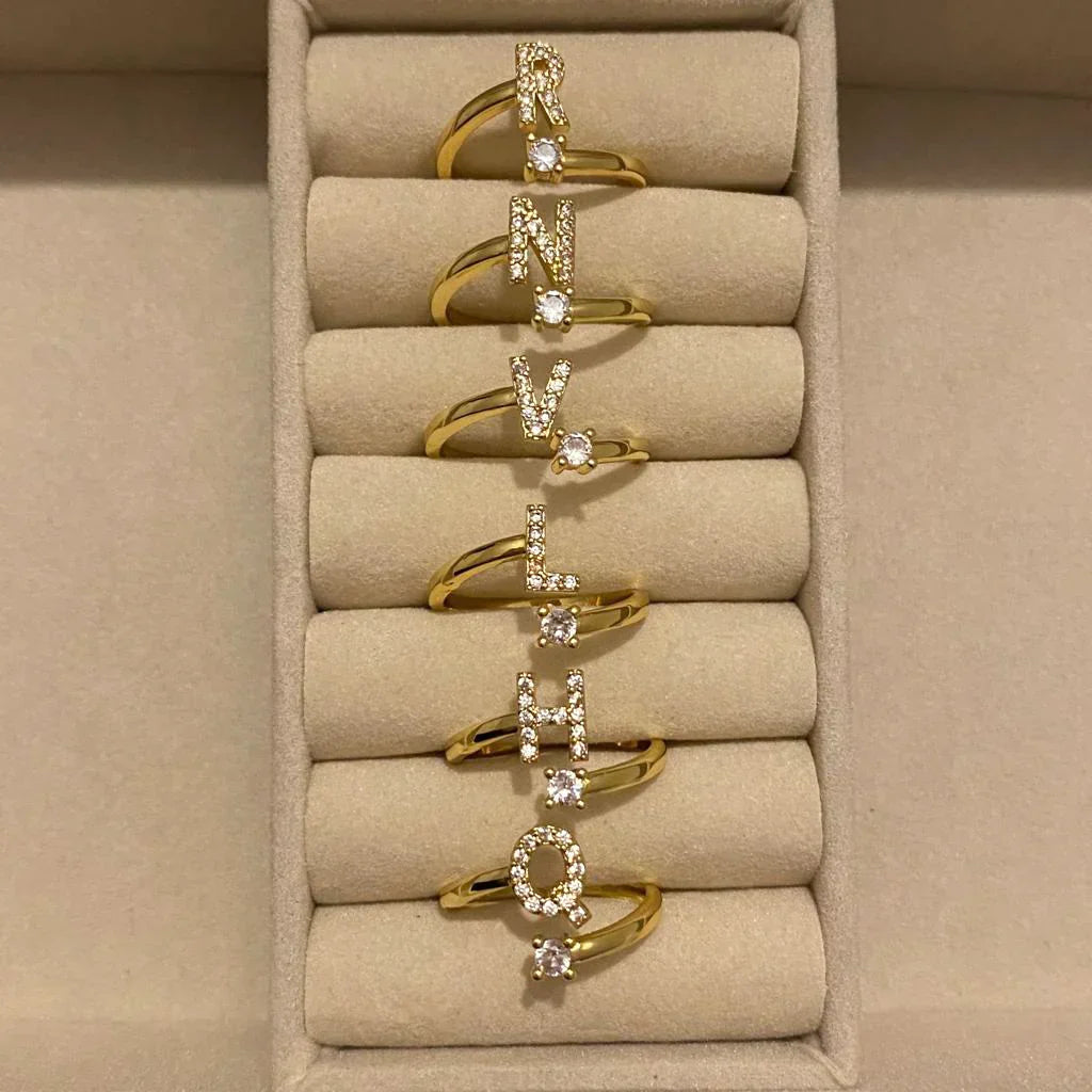 Trendy 14K Gold Initial Ring – A-Z Letters